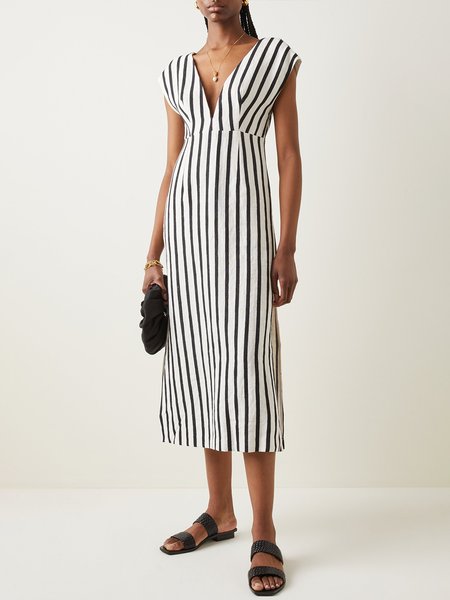 Regular Fit Simple Short Sleeve Woven Dress, White, Maxi Dresses