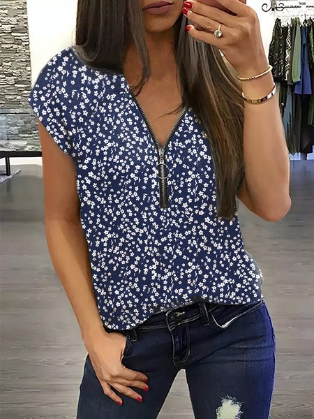 V Neck Casual Shirt Sleeve Floral Short Sleeve Tops, Purplish blue, Shirts & Blouses
V Neck Casual Shirt Sleeve Floral Short Sleeve Tops, Purplish blue, Shirts & Blouses