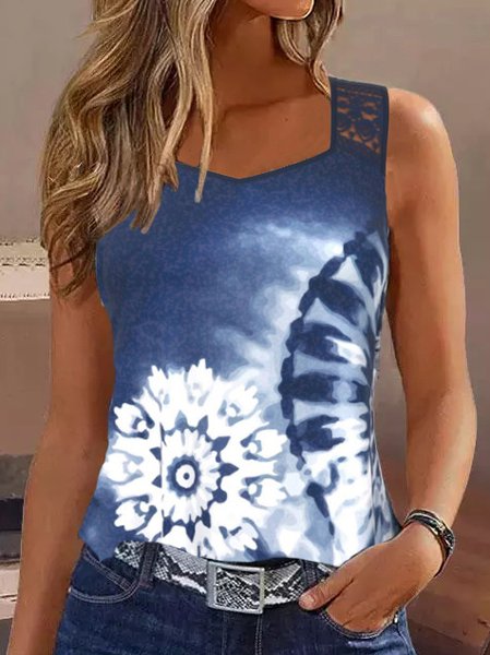 Regular Fit Ombre Tie Dye Knit, Blue, Tanks & Camis