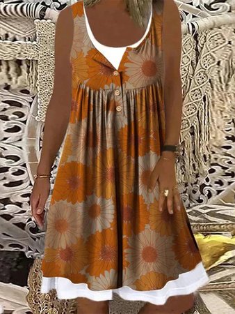 Crew Neck Floral Loosen Sleeveless Knitting Dresses, Yellow brown, Dresses
Crew Neck Floral Loosen Sleeveless Knitting Dresses, Yellow brown, Dresses
