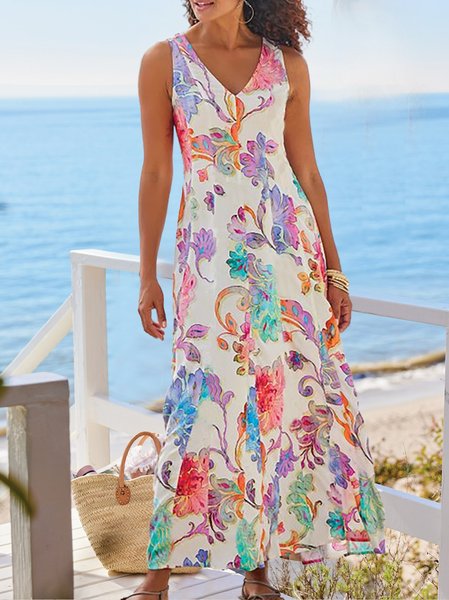 Beach Holiday V Neck Floral Printed Boho Sleeveless A-line Maxi Dresses, Multicolor, Maxi Dresses
Beach Holiday V Neck Floral Printed Boho Sleeveless A-line Maxi Dresses, Multicolor, Maxi Dresses