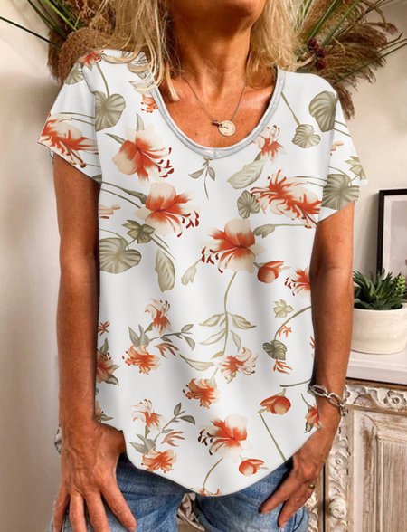 Floral Print Summer New Bestseller Women's Short Sleeve Knit T-Shirt, Multicolor, T-Shirts
Floral Print Summer New Bestseller Women's Short Sleeve Knit T-Shirt, Multicolor, T-Shirts