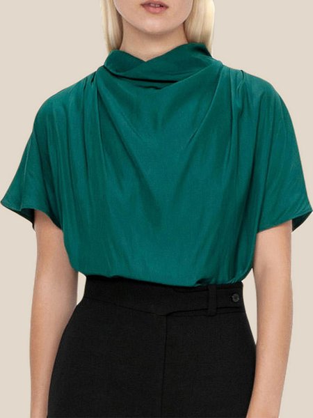 Regular Fit Simple Short Sleeve Top, Green, Tops