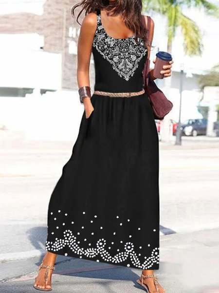 Geometric Printed Casual U-Neck Regular Fit Sleeveless Maxi Dresses, Black, Dresses
Geometric Printed Casual U-Neck Regular Fit Sleeveless Maxi Dresses, Black, Dresses