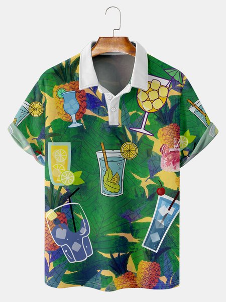 ResortStyle Hawaiian Series Botanical Floral Cocktail Element Pattern Lapel Short-Sleeved Polo Print Top, Green, Men's t-shirts
ResortStyle Hawaiian Series Botanical Floral Cocktail Element Pattern Lapel Short-Sleeved Polo Print Top, Green, Men's t-shirts