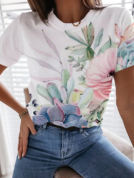 Floral Print Summer New Bestseller Women's Short Sleeve Knit T-Shirt, Multicolor, T-Shirts
Floral Print Summer New Bestseller Women's Short Sleeve Knit T-Shirt, Multicolor, T-Shirts