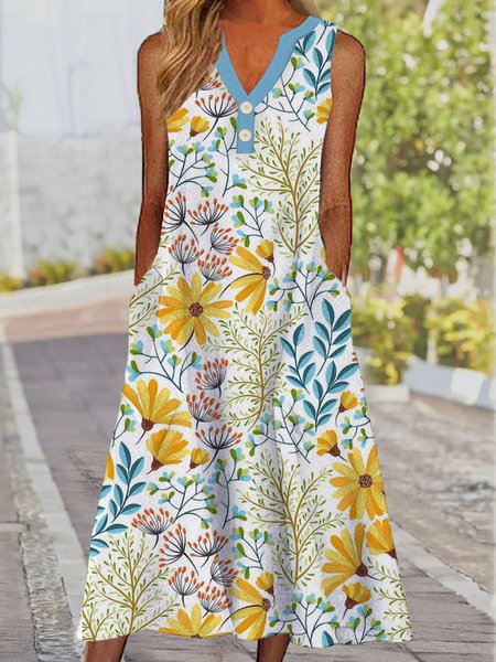 Half open staple pocket loose vacation a-hem dress length plus size, Multicolor, Dresses 
Half open staple pocket loose vacation a-hem dress length plus size, Multicolor, Dresses