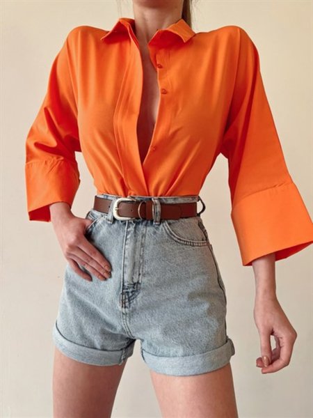 Summer Lightweight Plain Regular Fit Shirt Collar Short Sleeve Daily Blouse, Orange red, Blouses and Shirts
Summer Lightweight Plain Regular Fit Shirt Collar Short Sleeve Daily Blouse, Orange red, Blouses and Shirts