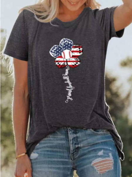 Crew Neck Casual Short Sleeve T-Shirt, Gray, T-Shirts