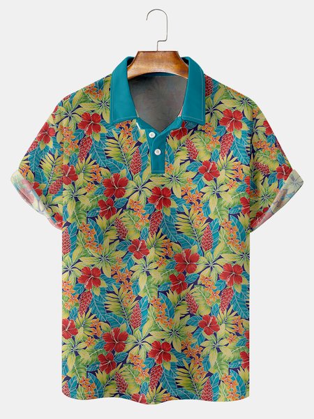 Resort Style Hawaiian Series Botanical And Floral Elements Pattern Lapel Short-Sleeved Polo Print Top, Cyan, Men's t-shirts
Resort Style Hawaiian Series Botanical And Floral Elements Pattern Lapel Short-Sleeved Polo Print Top, Cyan, Men's t-shirts