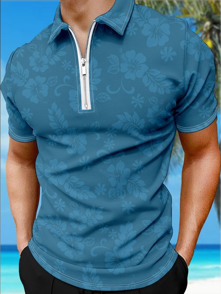 Resort Style Hawaiian Series Botanical And Floral Elements Pattern Lapel Short-Sleeved Polo Print Top, Lake blue, Men's t-shirts
Resort Style Hawaiian Series Botanical And Floral Elements Pattern Lapel Short-Sleeved Polo Print Top, Lake blue, Men's t-shirts
