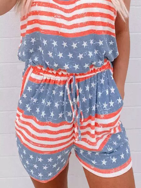 Striped Loosen Shorts, Flower, Shorts