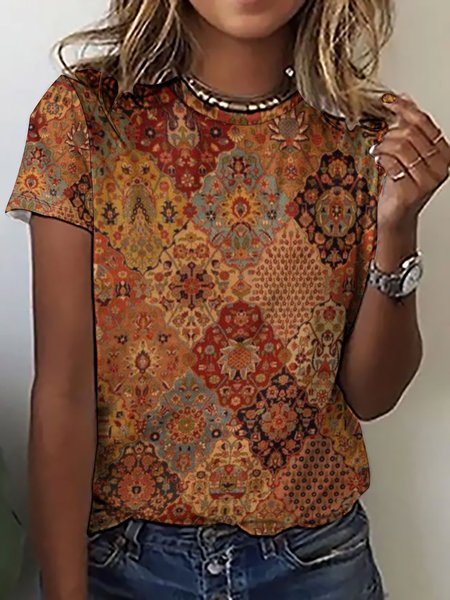Women's New Fashion Print Casual Short Sleeve T-Shirt, As picture, T-shirts