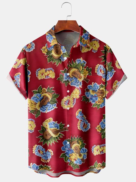 Mens Retro Guitar Floral Print Lapel Loose Chest Pocket Short Sleeve Funky Hawaiian Shirts, Red, Men's Floral shirt
Mens Retro Guitar Floral Print Lapel Loose Chest Pocket Short Sleeve Funky Hawaiian Shirts, Red, Men's Floral shirt