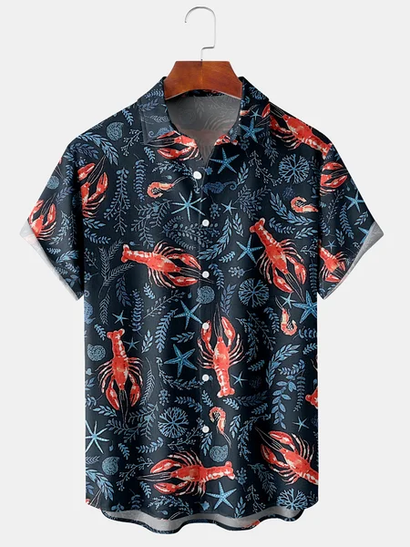 Mens Sea Life Lobster Print Lapel Loose Chest Pocket Short Sleeve Funky Hawaiian Shirt, Deep blue, Short Sleeve Shirts
Mens Sea Life Lobster Print Lapel Loose Chest Pocket Short Sleeve Funky Hawaiian Shirt, Deep blue, Short Sleeve Shirts
