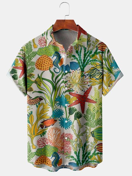 Mens Sea Life Print Lapel Loose Chest Pocket Short Sleeve Funky Aloha Shirts, Green, Men's Floral shirt
Mens Sea Life Print Lapel Loose Chest Pocket Short Sleeve Funky Aloha Shirts, Green, Men's Floral shirt