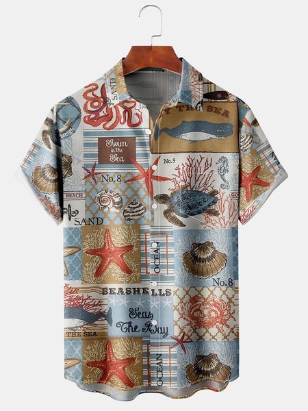 Mens Hawaiian Sea Life Print Lapel Loose Chest Pocket Short Sleeve Funky Aloha Shirts, White, Men's Floral shirt
Mens Hawaiian Sea Life Print Lapel Loose Chest Pocket Short Sleeve Funky Aloha Shirts, White, Men's Floral shirt