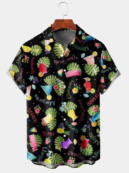 Mens Cocktail Hawaiian Print Lapel Loose Chest Pocket Short Sleeve Funky Aloha Shirts, Black, Men's Floral shirt
Mens Cocktail Hawaiian Print Lapel Loose Chest Pocket Short Sleeve Funky Aloha Shirts, Black, Men's Floral shirt