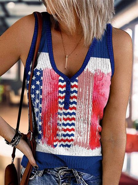 Buttoned Casual Flag V neck Knit, Multicolor, Tanks & Camis
Buttoned Casual Flag V neck Knit, Multicolor, Tanks & Camis