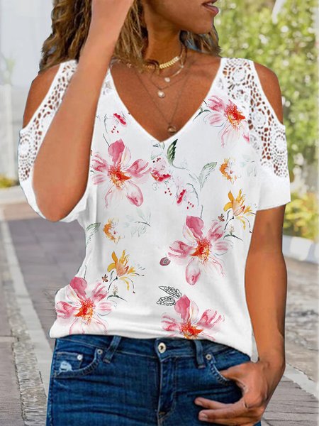 Gradient floral loose resort lace off shoulder top T-shirt Plus Size, Multicolor, T-Shirts
Gradient floral loose resort lace off shoulder top T-shirt Plus Size, Multicolor, T-Shirts