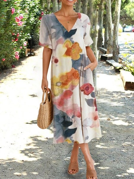 Watercolor Floral Design Rest Short Sleeve Dress, Multicolor, Dresses
Watercolor Floral Design Rest Short Sleeve Dress, Multicolor, Dresses