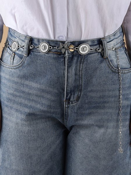 Vintage Casual Sun Star Versatile Carved Belt Everyday Waist Chain, Silver, Belts
Vintage Casual Sun Star Versatile Carved Belt Everyday Waist Chain, Silver, Belts