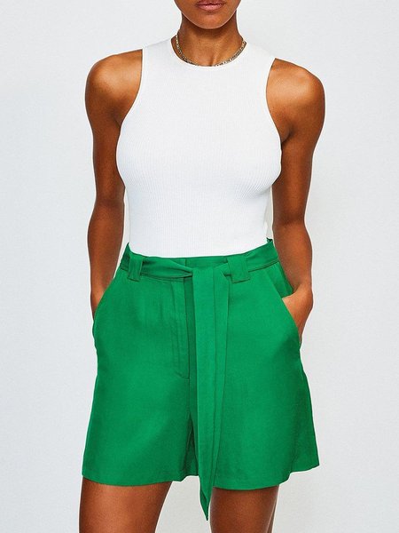 Simple Short With Belt, Green, Shorts