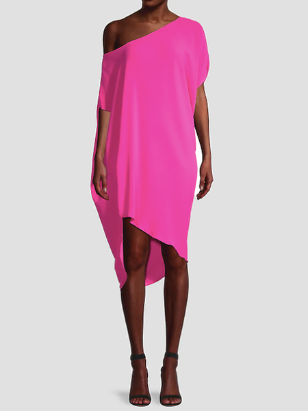 Summer Lightweight Asymmetrical Neck Loosen Elegant Short Sleeve Woven Dress, Deep pink, Midi Dresses
Summer Lightweight Asymmetrical Neck Loosen Elegant Short Sleeve Woven Dress, Deep pink, Midi Dresses