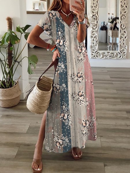 Casual Floral Short Sleeve V Neck Plus Size Printed Dress, Multicolor, Maxi Dresses
Casual Floral Short Sleeve V Neck Plus Size Printed Dress, Multicolor, Maxi Dresses