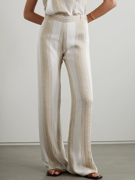 Vacation Printed Straight Leg Pants, White, Wide Leg Pants