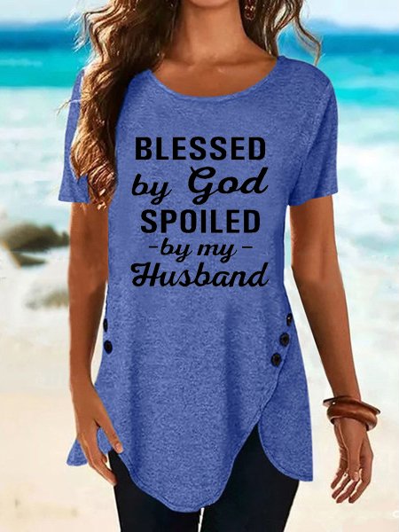 Women's Casual Crew Neck Loosen Short Sleeve T-Shirt, Blue, T-shirts