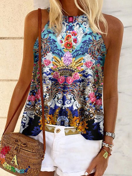 Tribal Casual Loosen Knit, Blue, Tank Top