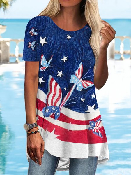 Holiday star flag day printed T-shirt, Multicolor, T-Shirts