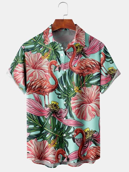Mens Hawaiian Tropical Flamingo Print Lapel Loose Chest Pocket Short Sleeve Funky Aloha Shirts, Blue, Men's Floral shirt
Mens Hawaiian Tropical Flamingo Print Lapel Loose Chest Pocket Short Sleeve Funky Aloha Shirts, Blue, Men's Floral shirt