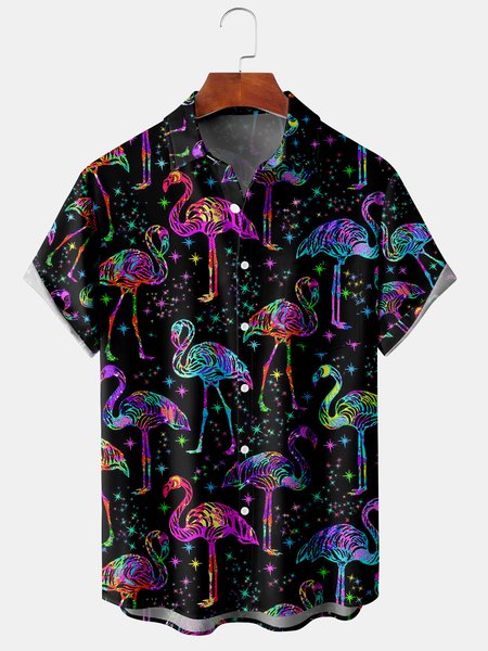 Mens Hawaiian Tropical Flamingo Print Lapel Loose Chest Pocket Short Sleeve Funky Aloha Shirts, Black, Men's Floral shirt
Mens Hawaiian Tropical Flamingo Print Lapel Loose Chest Pocket Short Sleeve Funky Aloha Shirts, Black, Men's Floral shirt