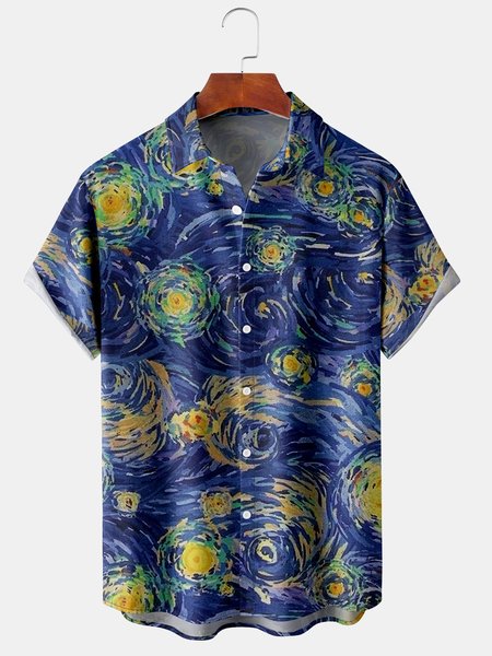 Mens Art Painting Starry Night Print Lapel Chest Pocket Short Sleeve Funky Aloha Shirts, Blue, Men's Floral shirt
Mens Art Painting Starry Night Print Lapel Chest Pocket Short Sleeve Funky Aloha Shirts, Blue, Men's Floral shirt