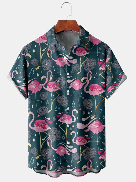 Mens Hawaiian Tropical Flamingo Print Lapel Loose Chest Pocket Short Sleeve Funky Aloha Shirts, Green, Men's Floral shirt
Mens Hawaiian Tropical Flamingo Print Lapel Loose Chest Pocket Short Sleeve Funky Aloha Shirts, Green, Men's Floral shirt