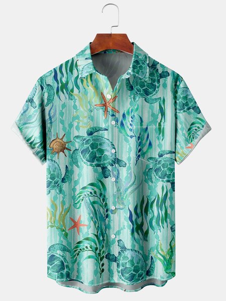 Mens Sea Turtles Print Lapel Loose Chest Pocket Short Sleeve Funky Aloha Shirts, Green, Men's Floral shirt
Mens Sea Turtles Print Lapel Loose Chest Pocket Short Sleeve Funky Aloha Shirts, Green, Men's Floral shirt