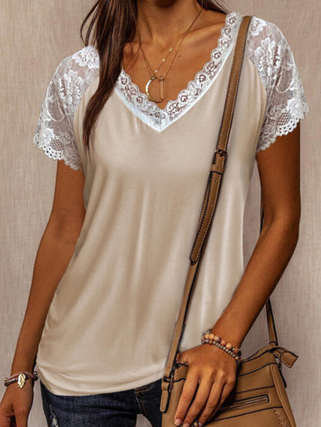 Solid Lace V-Neck Short Sleeves Raglan Sleeve Casual Blouses, Khaki, Shirts & Blouses
Solid Lace V-Neck Short Sleeves Raglan Sleeve Casual Blouses, Khaki, Shirts & Blouses