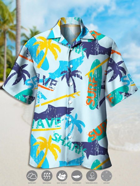 Men's Ocean Collection Print Casual Short Sleeve Hawaiian Shirt, Blue, Men's Floral shirt
