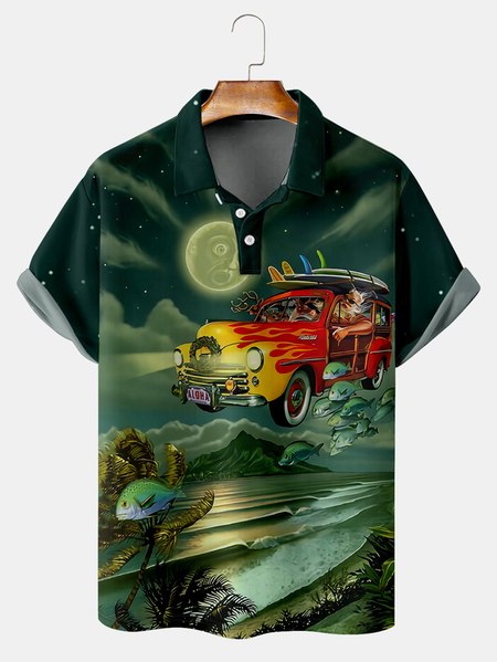 Resort Style Hawaiian Coconut Tree Element Lapel Short Sleeve Polo Print Top, Dark green, Men's t-shirts
Resort Style Hawaiian Coconut Tree Element Lapel Short Sleeve Polo Print Top, Dark green, Men's t-shirts