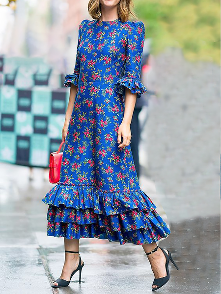 Summer Lightweight Regular Fit Crew Neck Floral Short Sleeve Woven Dress, Blue, Maxi Dresses
Summer Lightweight Regular Fit Crew Neck Floral Short Sleeve Woven Dress, Blue, Maxi Dresses