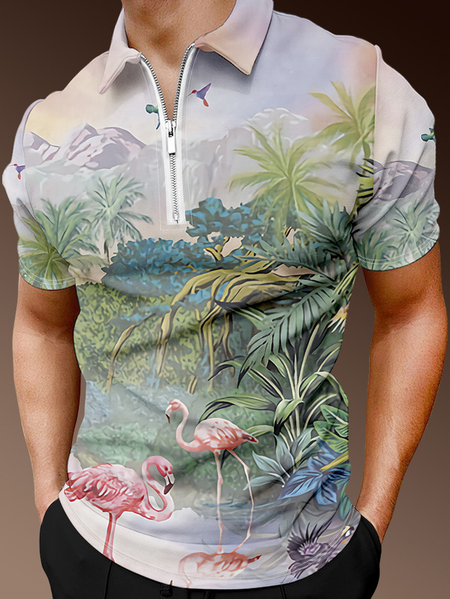 Holiday Style Hawaii Series Leaf Flamingo Element Lapel Short-Sleeved Polo Print Top, Green, Men's t-shirts
Holiday Style Hawaii Series Leaf Flamingo Element Lapel Short-Sleeved Polo Print Top, Green, Men's t-shirts