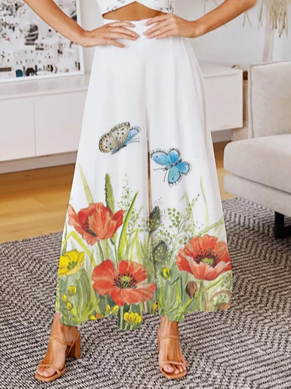 Floral Vacation Long Pants, White, Pants
