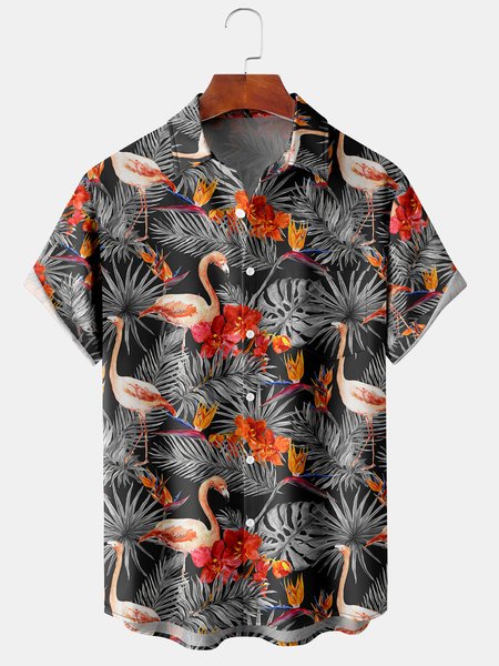 Men's Flamingo Print Casual Breathable Hawaiian Short Sleeve Shirt, Black-grey, Men's Floral shirt
Men's Flamingo Print Casual Breathable Hawaiian Short Sleeve Shirt, Black-grey, Men's Floral shirt