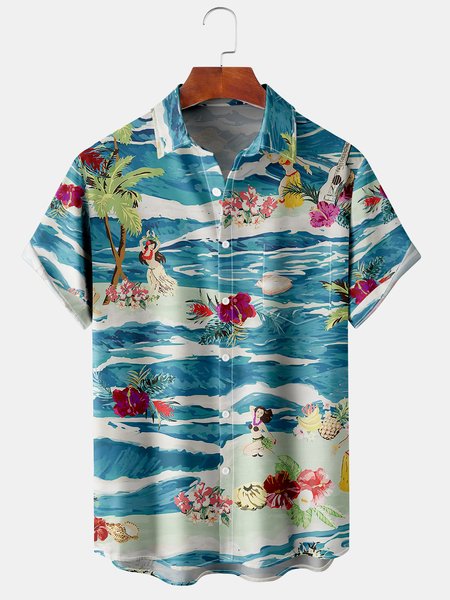 Hawaiian Graphic Men's Casual Chest Pocket Short Sleeve Shirt, Blue, Men's Floral shirt
Hawaiian Graphic Men's Casual Chest Pocket Short Sleeve Shirt, Blue, Men's Floral shirt