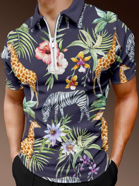 Resort-Style Hawaiian Floral Coconut Tree Element Lapel Short-Sleeved Polo Print Top, Blue, Men's t-shirts
Resort-Style Hawaiian Floral Coconut Tree Element Lapel Short-Sleeved Polo Print Top, Blue, Men's t-shirts
