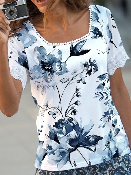 Floral Square Neck Casual Regular Fit Short Sleeve T-Shirt, White, Tees & T-shirts
Floral Square Neck Casual Regular Fit Short Sleeve T-Shirt, White, Tees & T-shirts
