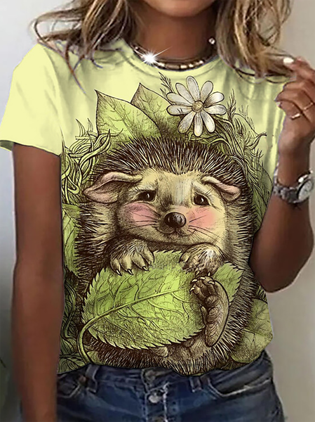 Hedgehog Printed Casual Round Neck Vacation Short Sleeve T-Shirt, Multicolor, Tops
Hedgehog Printed Casual Round Neck Vacation Short Sleeve T-Shirt, Multicolor, Tops