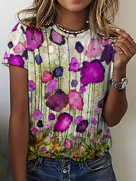 Casual Abstract Floral Print Short Sleeve Crew Neck T-Shirt, As picture, T-shirts
Casual Abstract Floral Print Short Sleeve Crew Neck T-Shirt, As picture, T-shirts